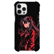 Fate Stay Night Rin Tohsaka Phone Case For iPhone Samsung Galaxy Pixel OnePlus Vivo Xiaomi Asus Sony Motorola Nokia - Rin Tohsaka Red and Grey Girl Wall Art on Black Background