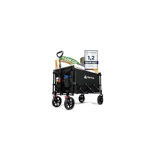 HIKENTURE rullvagn, vikbar med Bremen - 140 liter volym och 150 kg kan belastas - extremt vikbar rullvagn - vikbar handvagn, shoppingvagn för strand, camping, shopping