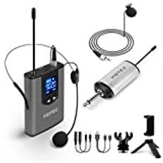 Hotec UHF trådlöst headset mikrofon/lavalier-mikrofon med bodypack-sändare och minimottagare 6,35 mm utgång, för live-föreställningar, stöder telefon
