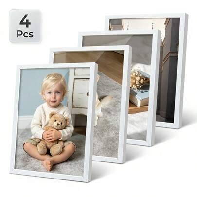 4-delat set med minimalistiska tunna fotoramar, moderna svartvita WPC-bildramar, lämpliga för gallerivägg, passar foton i storlekarna 3.5x5", 4x6", 5x - Vitt (5*7'',8*10'',3,5*5'',6*8'',4*6'')