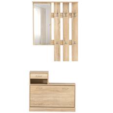 3-in-1 Hallmöbel - Klädhängare Set Med Skoskåp, Väggspegel