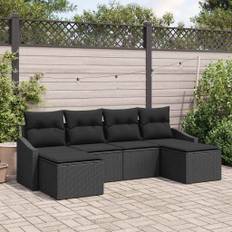 vidaXL Have Spisebordssæt 6 pcs Sort Poly Rattan og pulverlakeret stål