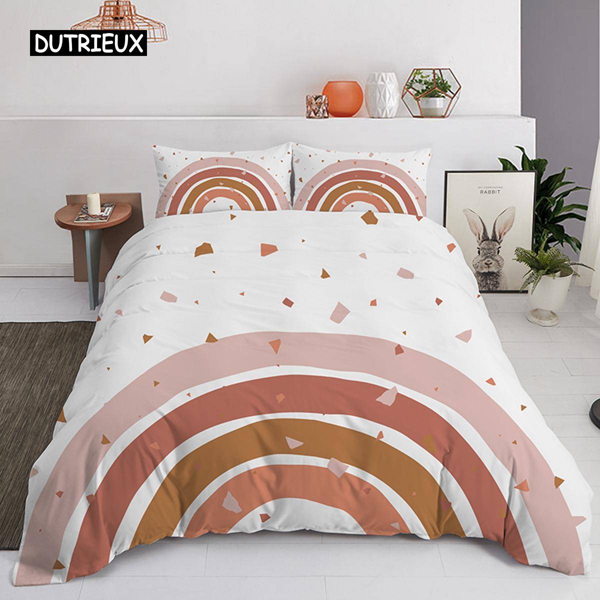 Trendiga pastellfärger regnbåge Sängkläder Set Baby Barn Påslakan 150x210 135x200 Med Örngott Och Dragkedja 155x215cm 3pcs