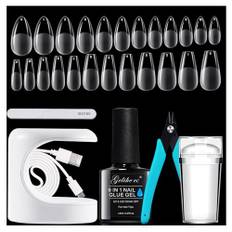 Gelike ec Nail Tips and Glue Gel Kit – Gel x nagelförlängningsset mini nagellampa och 6-i-1nagellim, 240 st mjuk gel full cover nageltips fransk spets nagelstämpel nagelklippare medium almåne och