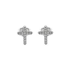 Diamond Embellished Cross Stud Earrings in 9ct White Gold, Small - white gold