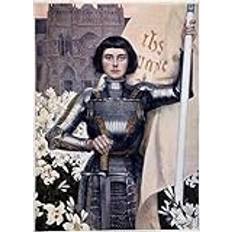 ARToPHIIU Vintage canvasmålning tryck konstverk poster tryck konstverk porträtt av Joan of Arc and Lilies on the Notre Dame Cathedral av Albert Lynch bildtryck på duk för väggdekor 60 x 90 cm