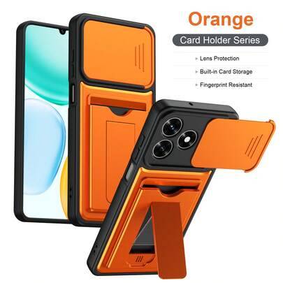 Multifunktionell korthållare med integrerat ställ, dubbel användning med stabilt stöd i både liggande och stående läge, mobilskal med skjutbart linssk - Orange (Multi-size)