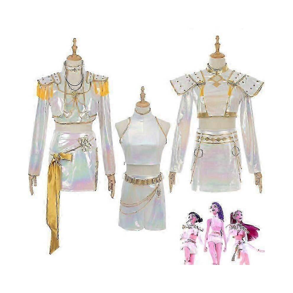 (Kids 120, Zoey) KPop Demon Hunters Rumi Mira Zoey Cosplay Costume Set White Halloween Party Fancy Dress for Womens New Arrival