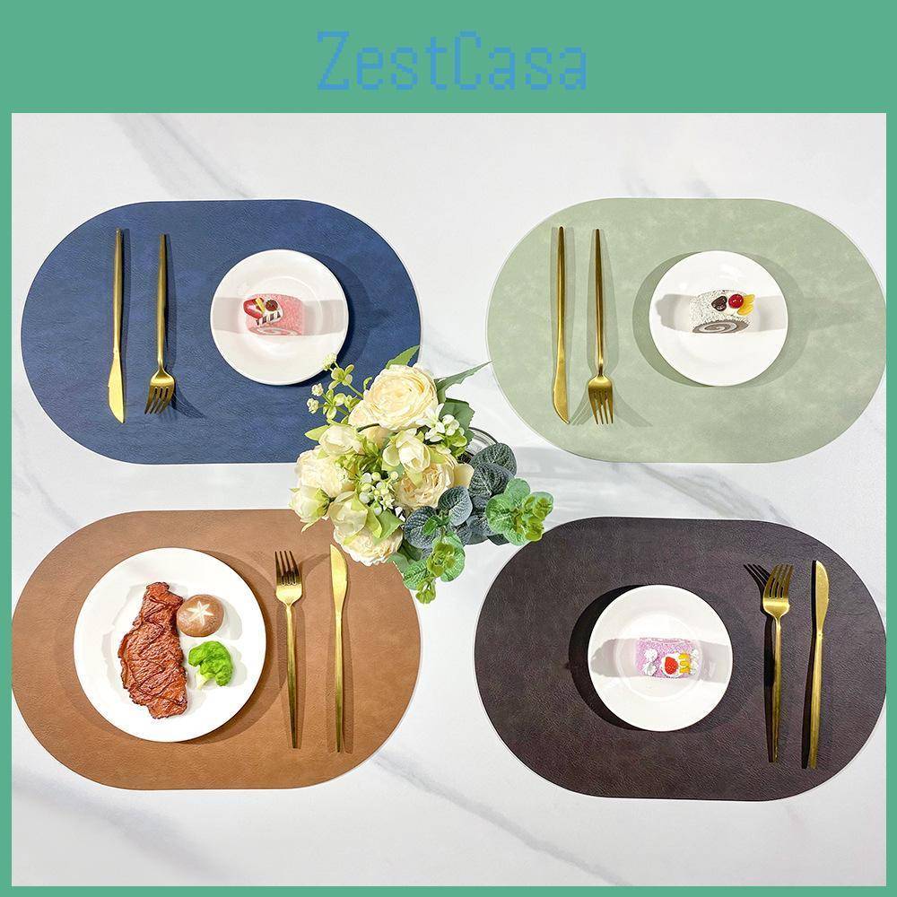 Nordic Cowhide Style Doublesided Leather Placemat Waterproof Oilproof Oval Insulation Mat