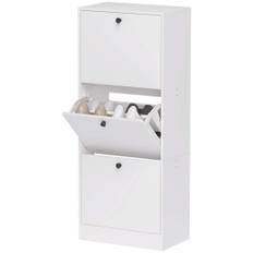 Skoskåp med 3 klaffar, skotippare, skoställ med justerbar avdelare, smal skolåda för 12 par skor 47 x 28 x 115 cm, vit Aosom