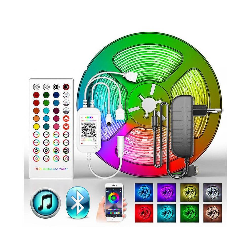 (15M Full set) Rgb- Led Strip Light, Flexible Ribbon, Tape Diode, Bluetooth Control
