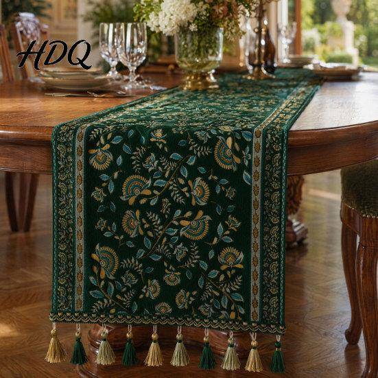 Jacquard Bordlöpare Löpare Vintage Blommig Elegant Frans Kant med Fransar för Matsal Hemfest Dekoration Dekorativ
