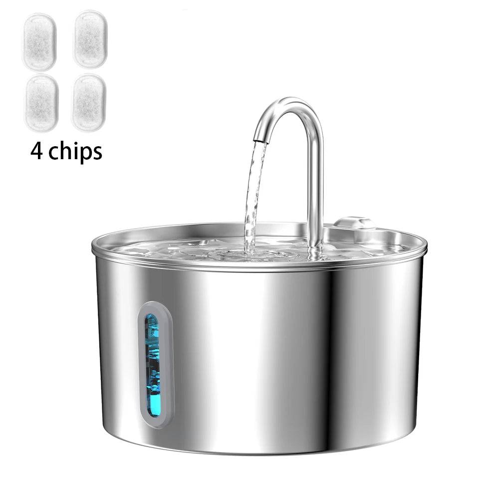 2.2L Stainless Steel Cat Water Fountain — Artesian Flow, Ultra-Quiet Pump & Filter - add 4chip B / L / 2L (L)