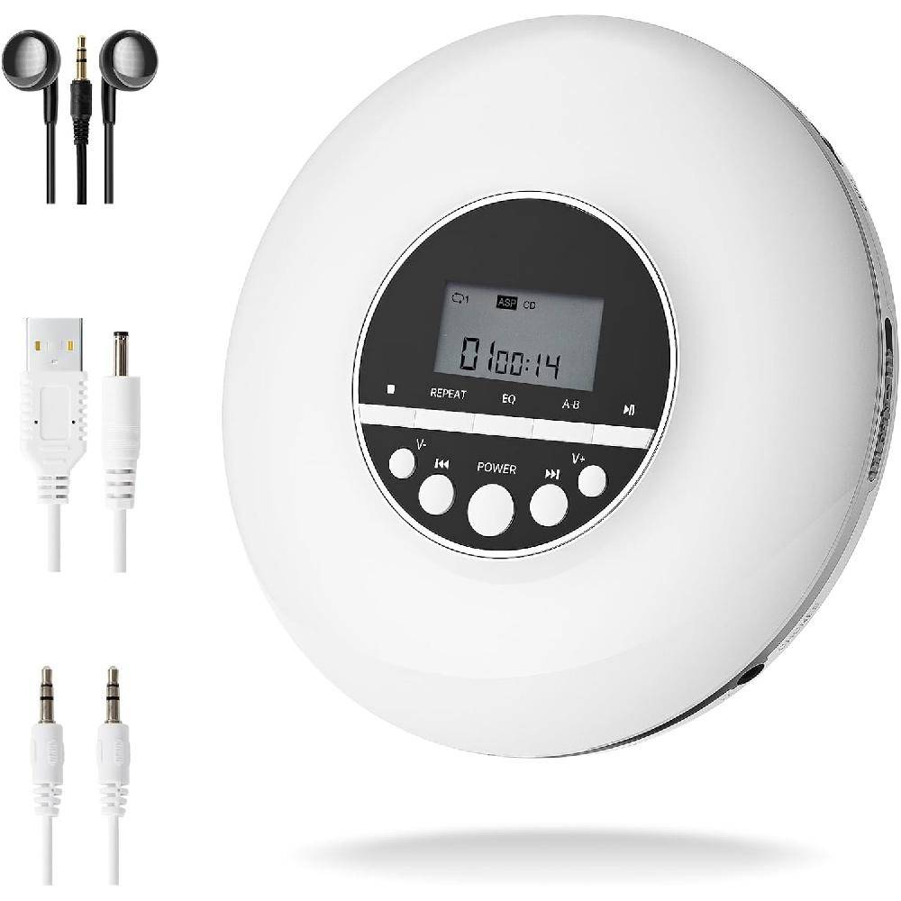 Bärbar CD-spelare CD-spelare med hörlurar HiFi klassisk personlig CD Discman anti-hoppskydd LCD-display Walkman med AUX-kabel för bil hem