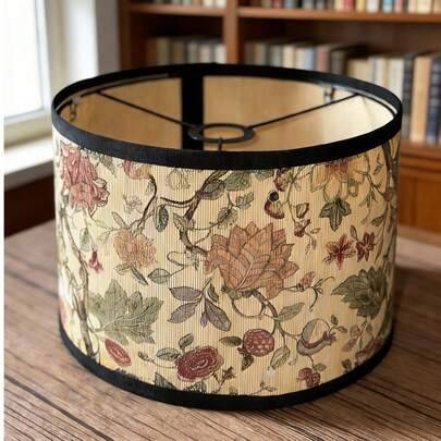 1 st vintage bambulampskärm med cashewnötblommor och blommigt växttryck, rustik bohemisk stil, passar perfekt in i olika inredningsstilar, förstärker - Aprikos