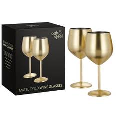 Ek och stål – 2 matt guldvinglas, 550 ml – rostfritt stål okrossbart glas presentset för hemmabar, bröllop, årsdag, födelsedagsfest, utomhus och camping