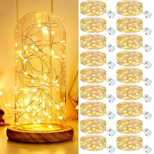 kolpop 18 Stück Mini Lichterkette mit Batterie, 2M 20 LED Kleine Lichterketten Batteriebetrieben, Lichterkette Innen, 3 Modi DIY Lichterkette Wasserdicht für Party Hochzeit Weihnachtsdeko (Warmweiß)