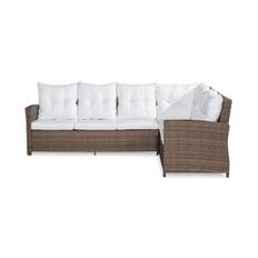 Comfort Garden James Hörnsoffa utomhus Höger – Loungesoffa för Utemöbler i Konstrotting - Sand Beige / Vita dynor Vit,Brun Tyg