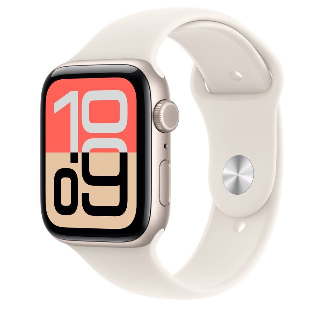Apple Watch SE 3 (GPS + Cellular) • Aluminiumboett stjärnglans, 44 mm • Sportband stjärnglans – S/M