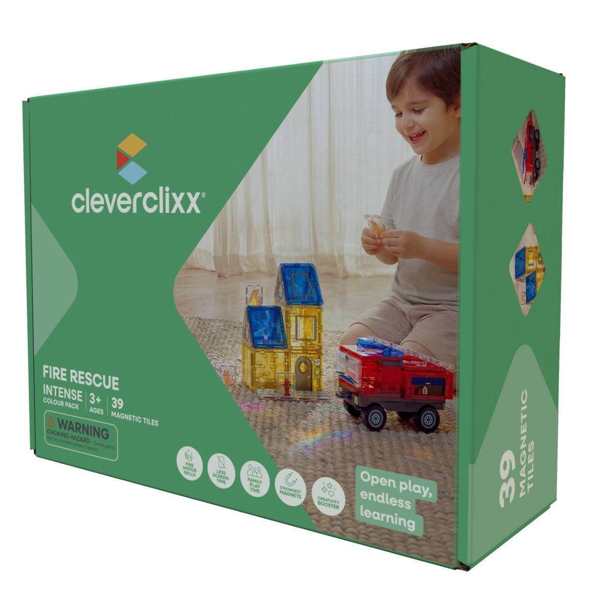 Cleverclixx Fire Rescue Magnetic Tile Set – 39 Pieces