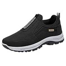 Generiska sneakers för män utan skosnören, slip-on sneakers för män breda fötter, löparskor halkfria sportskor lätta arbetsskor enfärgade fritidsskor sportiga promenadskor, svart, 42 EU