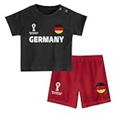 FIFA Unisex barn officiell Fifa World Cup 2022 t-shirt & shorts set – Tyskland – Away Country t-shirt & shorts set (paket med 1), Svart/rött, 24 månader