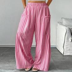 Plus Size Striped Textured Print Side Pocket Wide Leg Pants, Casual Outdoor Trousers - Multicolor - 0XL,1XL,2XL,3XL,4XL