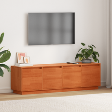 TV-skåp med lagring med dörr Brun 156 x 37 x 45 cm Massiv furu