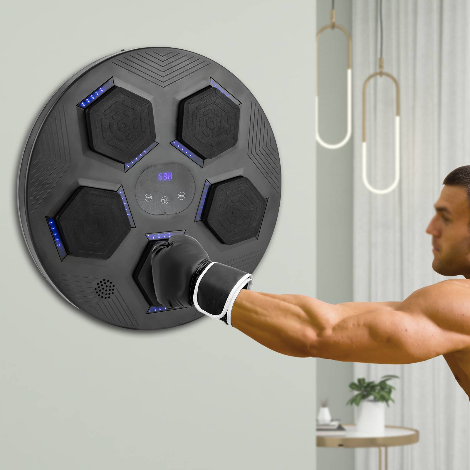 Intelligent Music Boxing Training Machine, Wall Mount Music Boxing Target Bluetooth Boxing Wall Target Punch Trainer with Gloves and LED Light for Home Gym