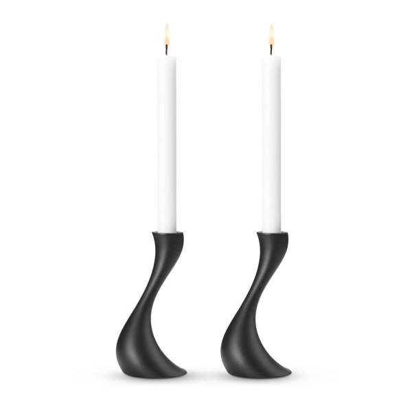 Georg Jensen – Lille mat sort Cobra lysestage (2 stk.)