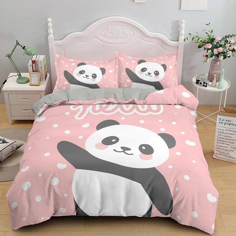 Panda Tryckt 2/3 st Sängklädesset Bambu Påslakan för Vuxen Barn Sängkläder och Örngott Täcke Överdrag Sängset king 210x210cm 3pcs
