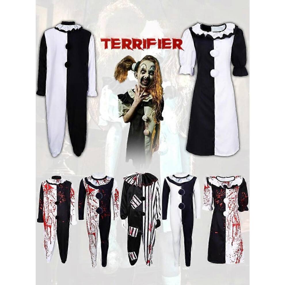 (Kids 140cm, Dot Clown) Halloween Costume Suits Terrifier 2 Art the Clown Cosplay Jumpsuit Carnival Gift