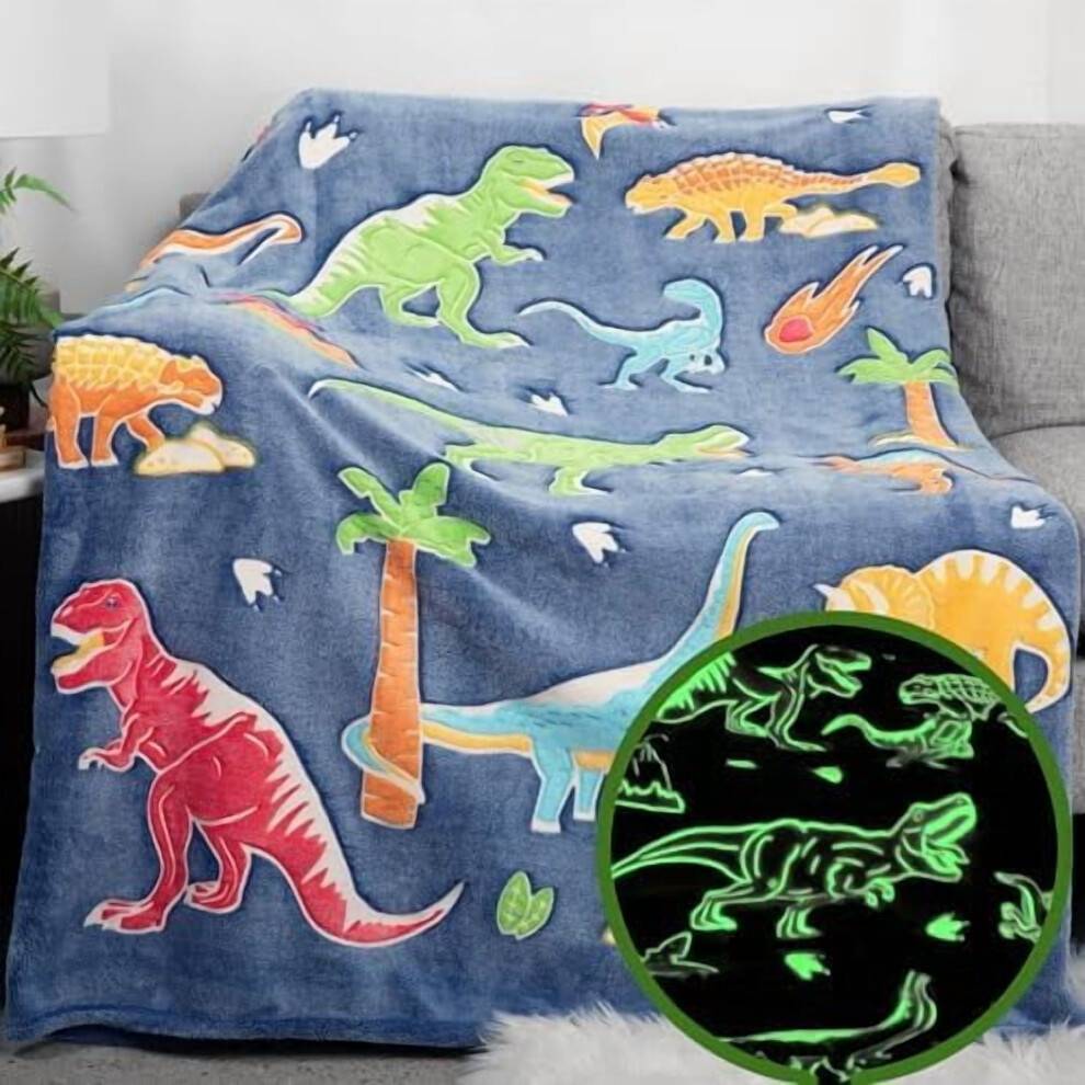 Dinosauriefileecefilt som lyser i mörkret 125x150 cm