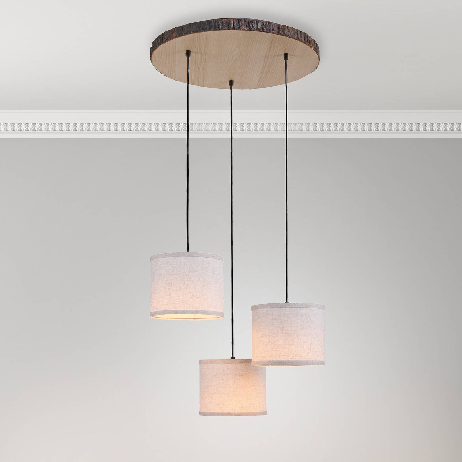 JUST LIGHT. GmbH Hänglampa Bark, dimbar, Creme / bärnsten, Vardagsrum / matsal, Trä, Pendellampa