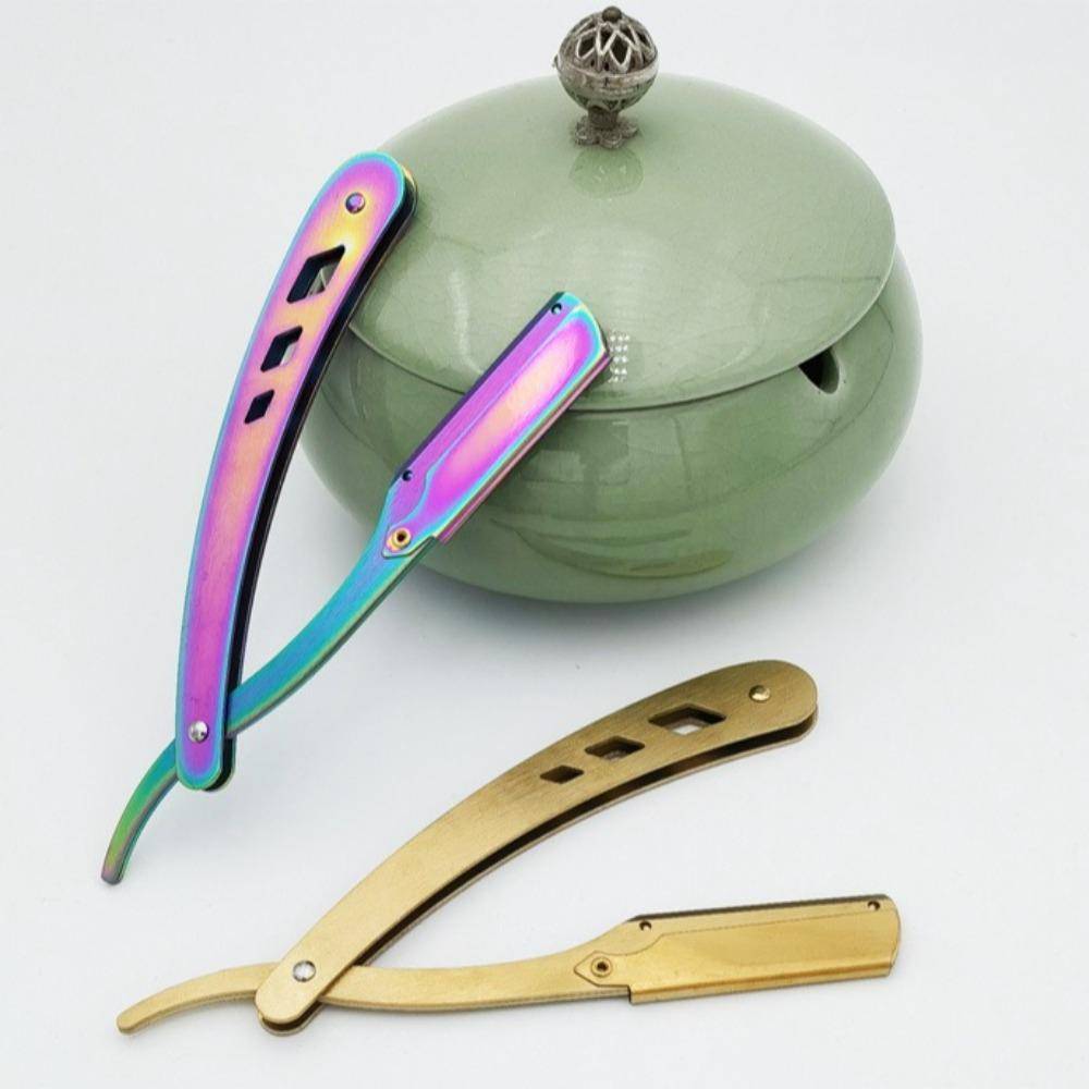 Män Rakning Barberare Rakblad Svart Klassisk Vikbar Rakkniv Armhåla Hår Pubishår Rakapparat Rostfritt Stål Rakknivshållare svart