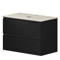 Tvättställsskåp Luna Svart 80 cm med Bänkskiva Silestone Ljusbeige Polerad