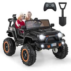 GOPLUS 2-sitsig elbil för barn, 24 V barnfordon med fjärrkontroll, elfordon med ljus och musik och tuta och USB, barnbil för barn från 3 år, kan belastas upp till 50 kg (svart)