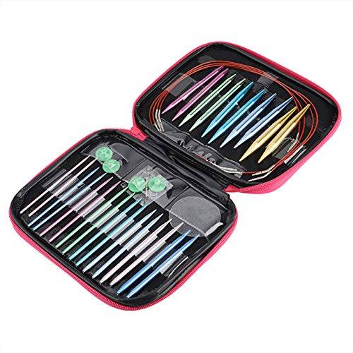 Ejoyous Set med rundstickor, utbytbara sticknålar set 2,75-10 mm metall virkning nål nål spel kit med sticktillbehör, för strumpor och små projekt