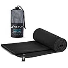 Fit-Flip microfiber handduk - kompakt, ultralätt och snabbtorkande microfiberduk – en perfekt resehandduk, sporthandduk och strandhanduk – handdukar för camping (70x140cm svart)
