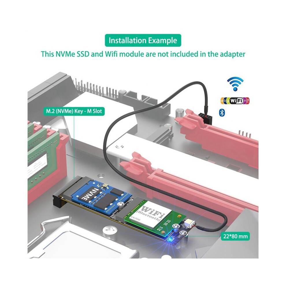 2X M.2 NVMe to Dual M.2 Adapter Card, Supports PCIe Bus, Adds WiFi/ & Extra NVMe Slot to M.2 NVMe Port