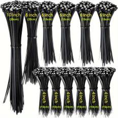 TEMU 1200pcs Cable Ties Black, Zip Ties With Uv Resistant, 200mm/ 250mm X 3.6mm And 100mm/ 150mm X 2.5mm Nylon Plastic Self Locking Large Heavy Duty Cable Wrap For Tidy Wires Home, Workshop, Garden