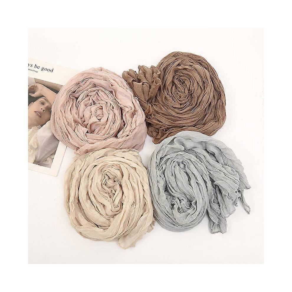 (Wine Red) 2021 Wrinkle Bubble Cotton Scarf Muslim Crinkle Hijab Scarf Women Shawl Turban Wrap Headband Solid Color Pleated Scarves