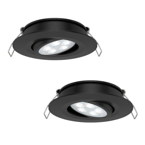 acegoo Infälld spotlight 12 V LED husbil strålvinkel 35° infälld taklampa dimbar belysning för båt skåpbil husvagn 205lm 74 mm, komplett aluminium utan transformator (svart 3 000K)