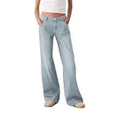 Jeans bootcut dam hög midja – jeans utsvängda fritidsbyxor, lös passform, slagbyxor, bootleg, stretchbyxor, hiphop, joggingbyxor, ledig stil, sommarbyxor, estetiska streetwear, Ljusblå, XXL