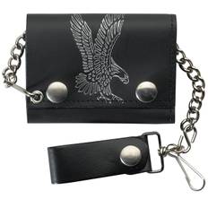 Black Leather Trifold Chain Wallet with Flying Eagle