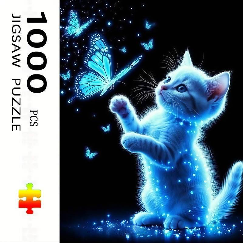 1000pcs Adult Jigsaw Puzzle, 27.56x19.69 Inches Large Size, Fluorescent And Cat Puzzle, Perfect For Diy Creative . Ideal As A Stress-relief Gift For Birthdays Or Holidays - Interactive Toy And