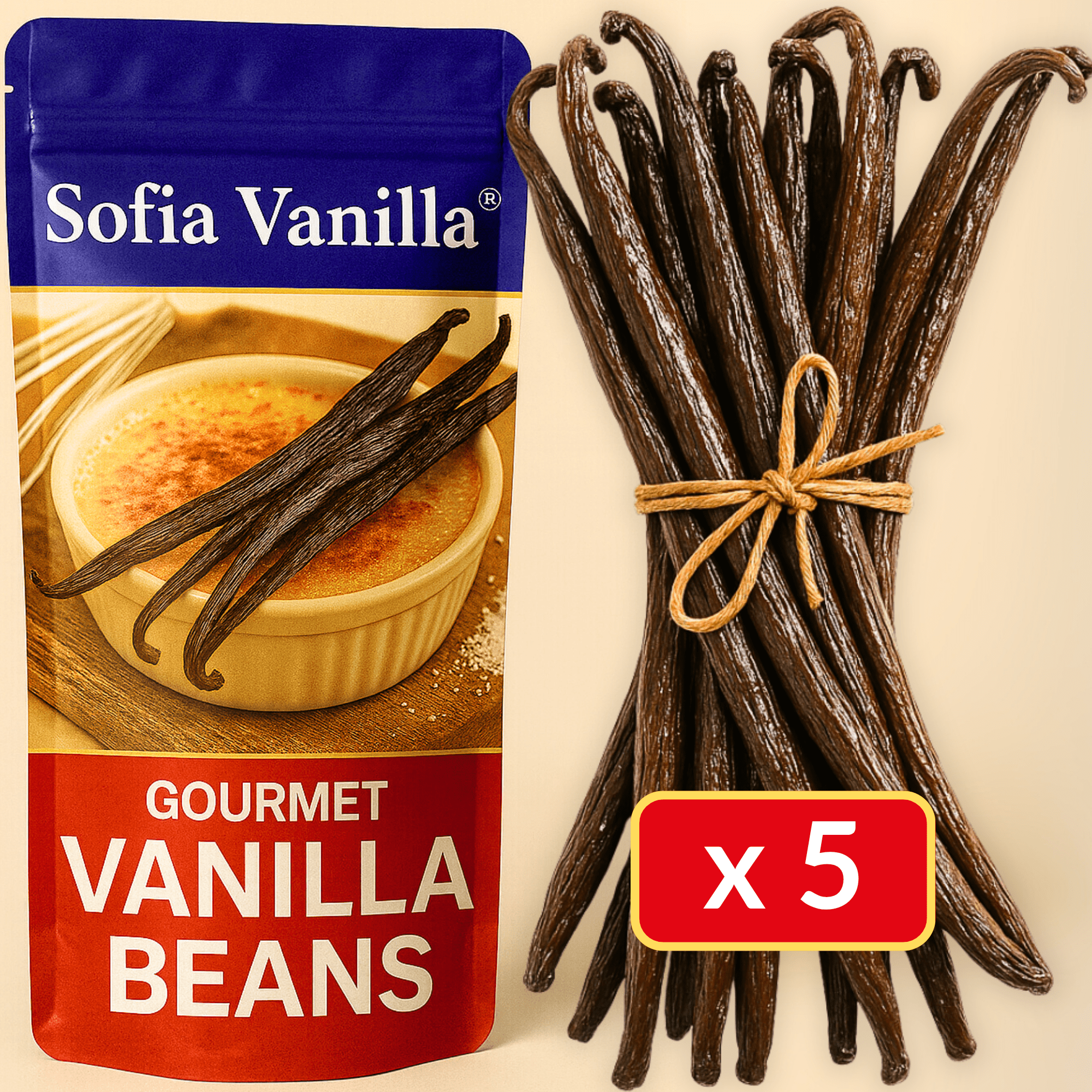 Premium Vanilla Pods • Extra Gourmet Quality Vanilla • Soft And Fleshy Pods • Perfect For Baking And Cooking • Resealable Bag - Long-lasting Freshness • Prestige Selection Sofia Vanilla