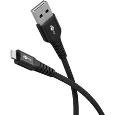Goobay Lightning-USB-A supersoft textilkabel med metallkontakter, 0,5 m, svart MFi-certifierad, elegant och extra robust laddnings- och synkroniseringskabel för Apple iPhone/iPad (svart)