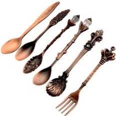 6 st / set sked kaffesked set vintage bordssked antika teskedar kaffe kunglig stil metall snidade gaffel matskedar