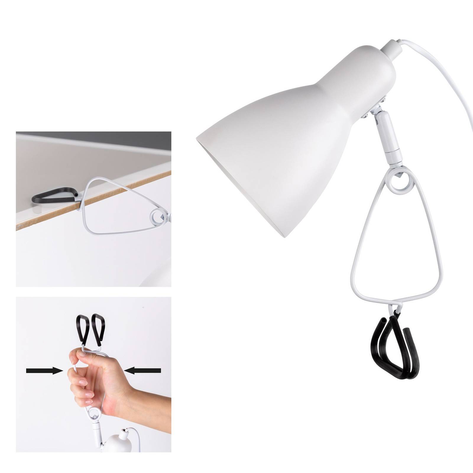 Näve Klämlampa Mara, Vitt / opal, Vardagsrum / matsal, Metall, Klämlampa